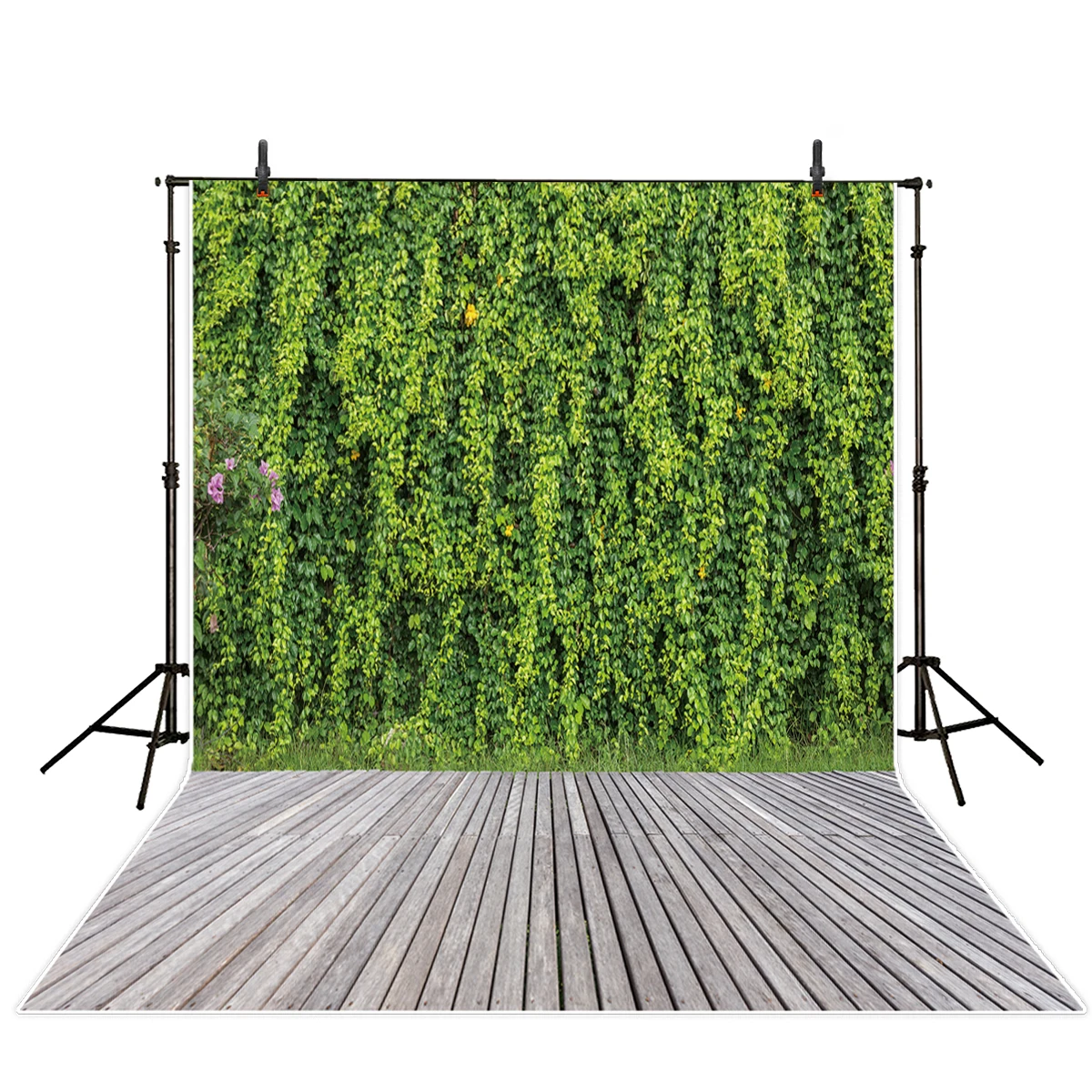 Allenjoy fotografie pozadie jarnej zelenej rastlinnej steny sivé drevené podlahy, staré záhrady fotografie studio rekvizity fotograf vinyl