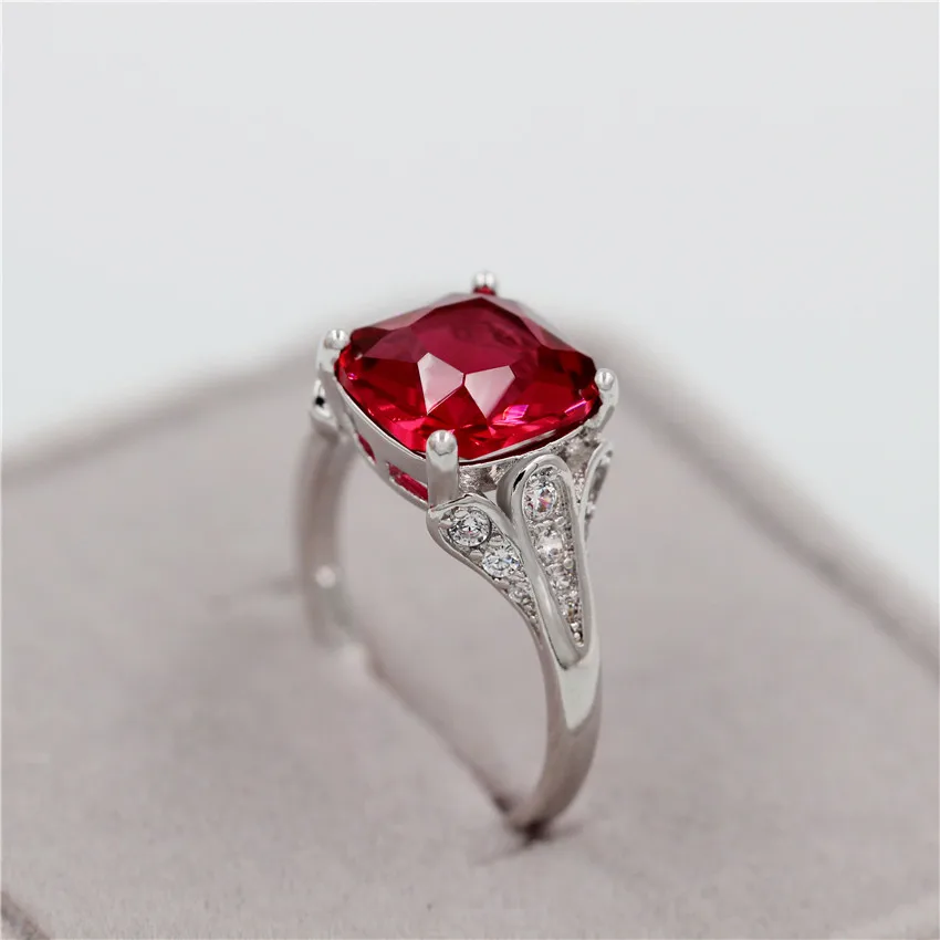 Almei 15%zľava na Svadobné Prstene Pre Ženy, Strieborná Farba Prsteň S Veľkým Red Crystal Kameň Šperky Dropshipping USA Anel Feminino Y146
