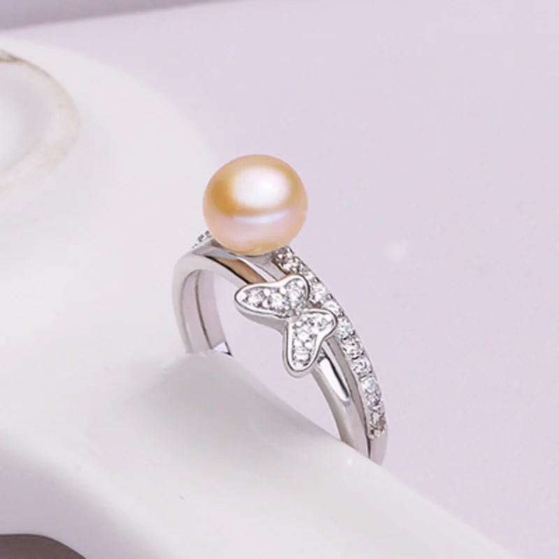 ASHIQI 925 Sterling Silver Prsteň Motýľ Prírodné sladkovodné perly Krúžok pre Ženy, Otvorené Prst Svadobné šperky, Zásnubné