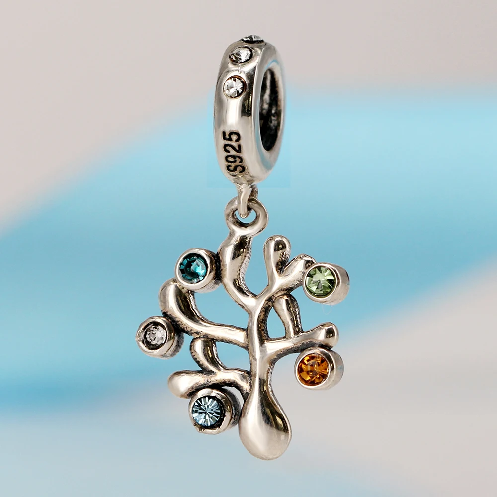 Autentické a Originálne 925 Sterling Silver Perličiek Kúzlo Vianočný Strom Života Crystal Prívesok Fit Pandora Náramok Náramok DIY Šperky