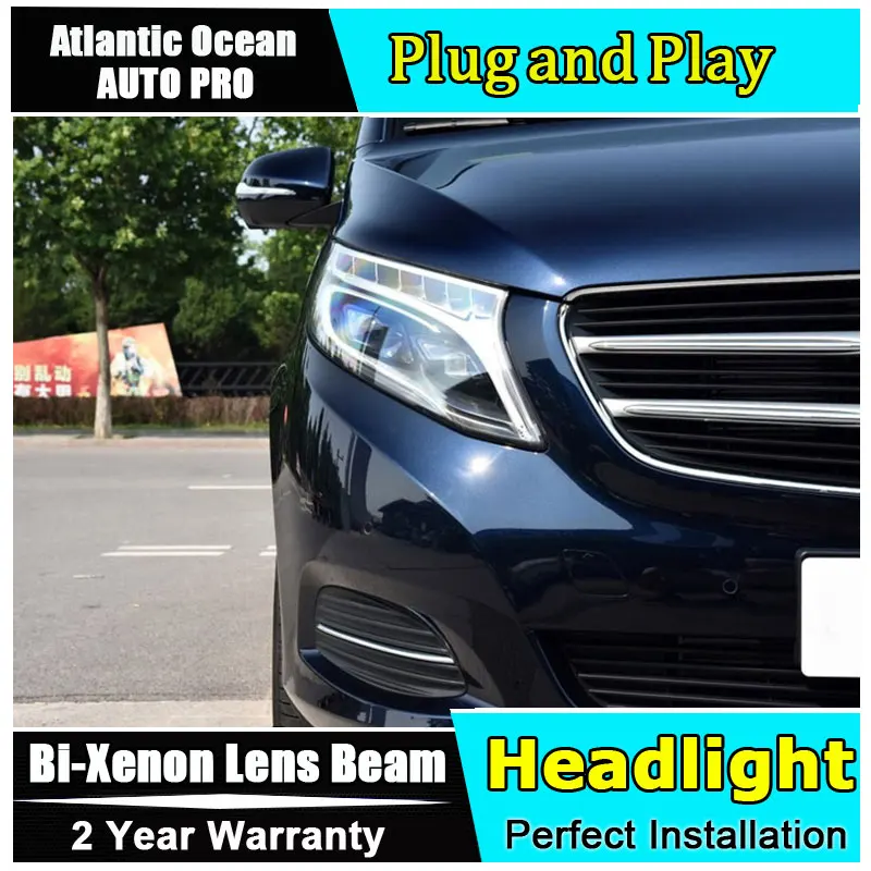 Auto časť Štýl LED čelová Lampa pre Benz vito led reflektor 2017 pre vito drl H7 hid Bi-Xenon Šošovky, angel eye nízke svetlo