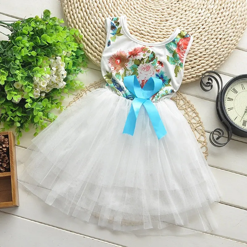 Batoľa Dievča deti oblečenie značky kvetu biele šaty, kostým pre letné dievča deti oblečenie party princess tutu šaty šaty