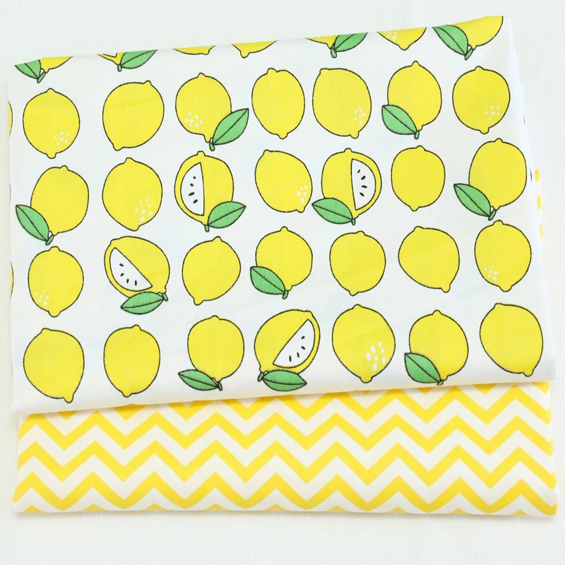 Bavlna twill textílie, textilné žltá citrónom ovocie úzke chevron tuhé látky pre DIY postieľky posteľná bielizeň satén handwork dekor tela