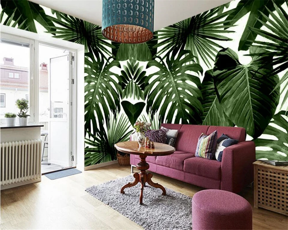 Beibehang Moderné vlastné 3D tapeta tropických dažďových lesov palm banán leaf 3D obývacia izba pozadí nástenné maľby, tapety