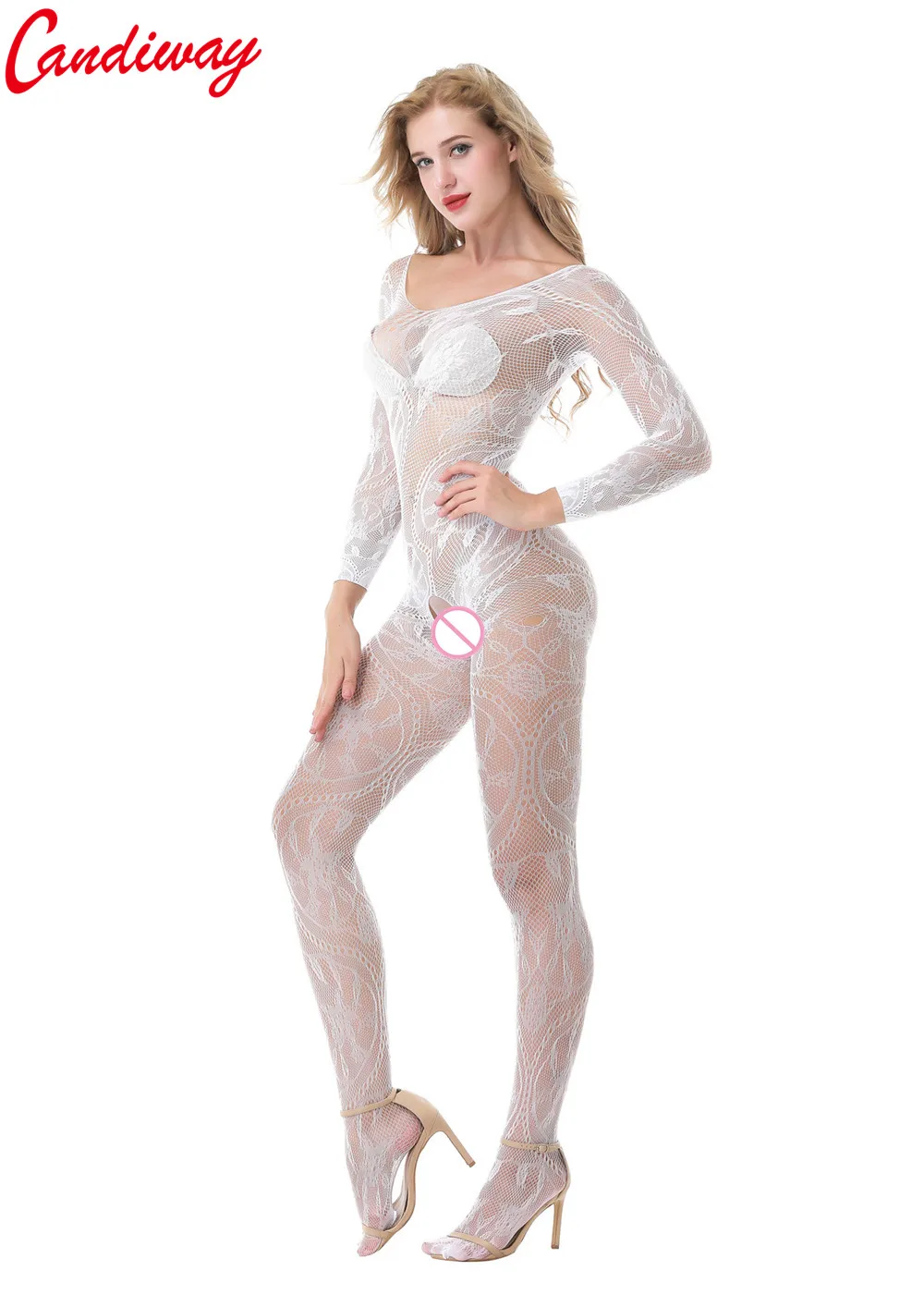 Candiway Sexy teddy bodystockings bielizeň žena otvorené rozkroku erotické priehľadné oblečenie, rybárske duté Transparentná sieťovina