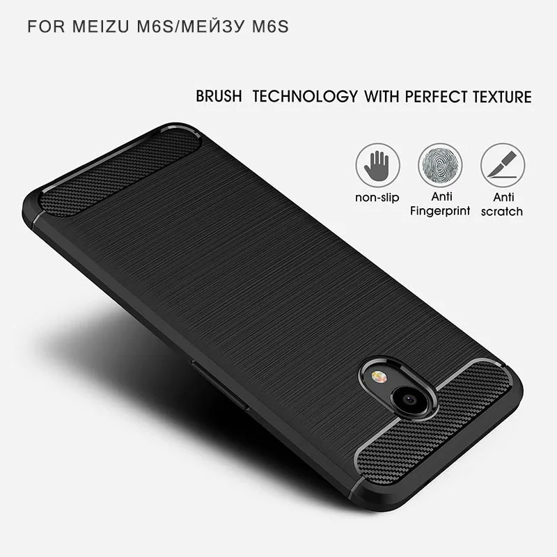 Carbon fiber kartáčovaný kremíka prípade Meizu M6s funda etui robustný brnenie tpu kryt pre Meizu M6s hoesje klop kryt puzdra kasus