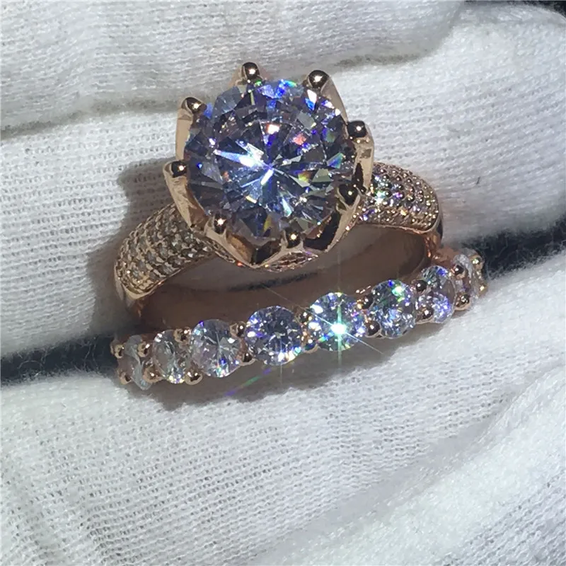 Choucong Lady Koruny prsteň 10 mm Jasné, 5A zirkón Cz Rose Gold Vyplnené 925 silver Zapojenie Svadobné Kapela Prstene Pre Ženy šperky