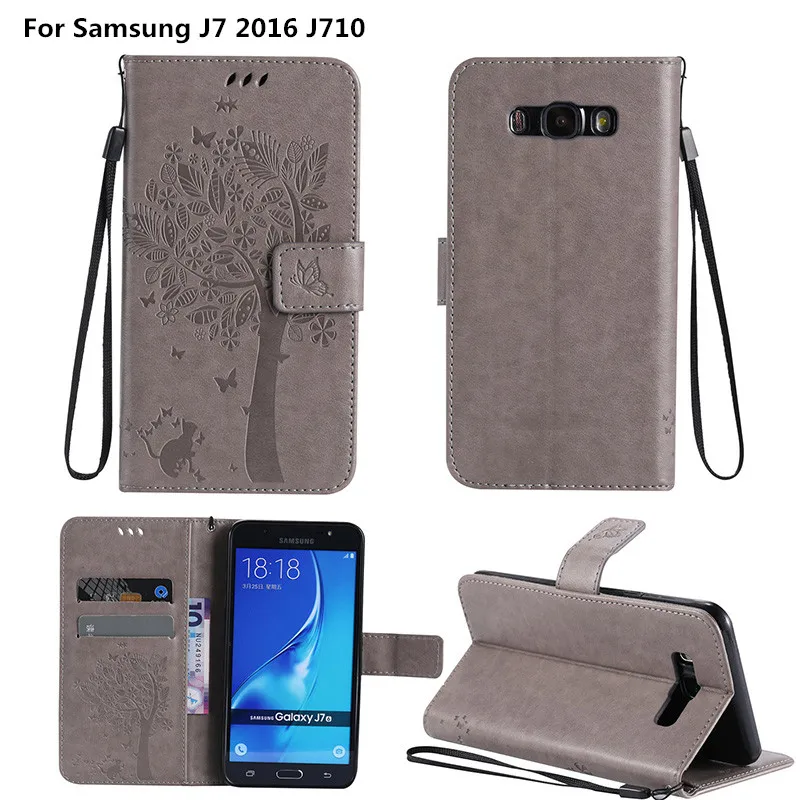 Coque J7 2016 J710 Luxusné Plastický Kožené Peňaženky Flip Cover obal Pre Samsung Galaxy J 7 2016 SM J710F SM-J710F Emboss Shell Taška