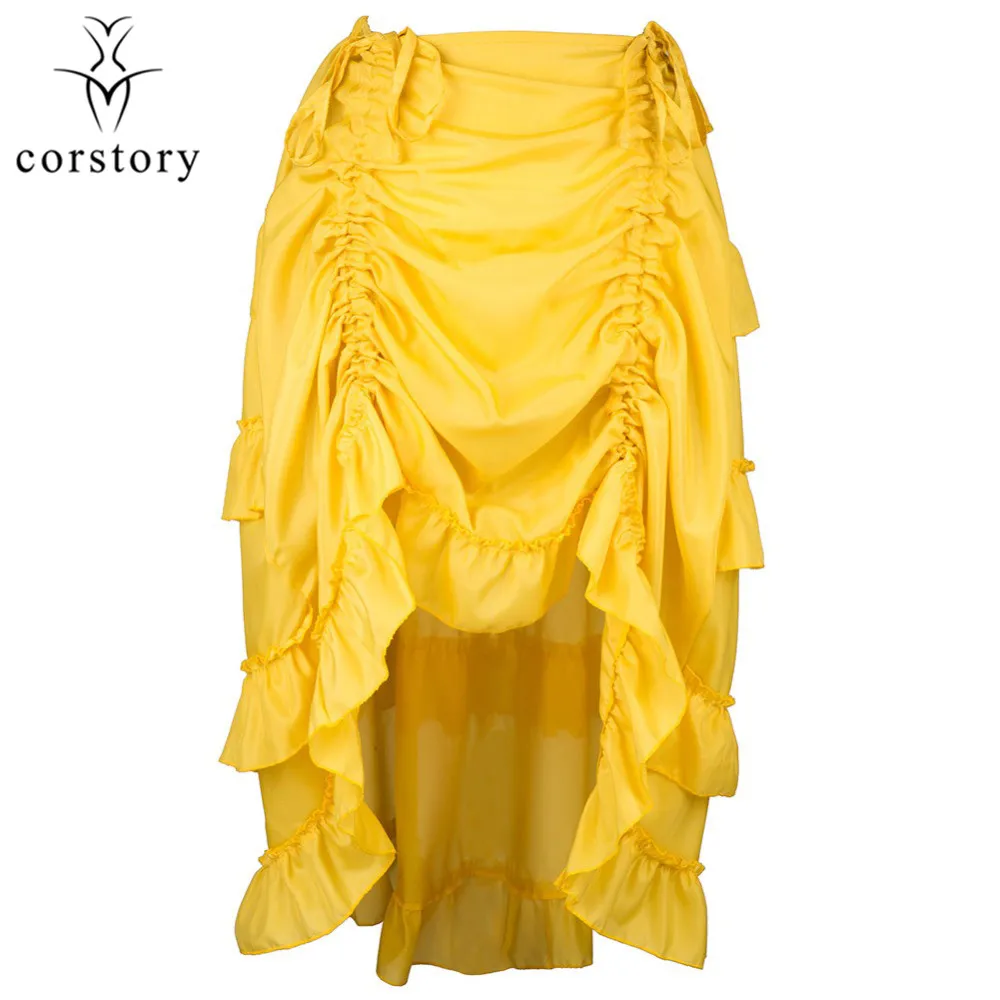 Corstory Viacvrstvových Žltá Šifón Sukne Viktoriánskej Kostýmy Gotický Steampunk Oblečenie Sexy Sukne Pre Ženy, Zodpovedajúce Korzet