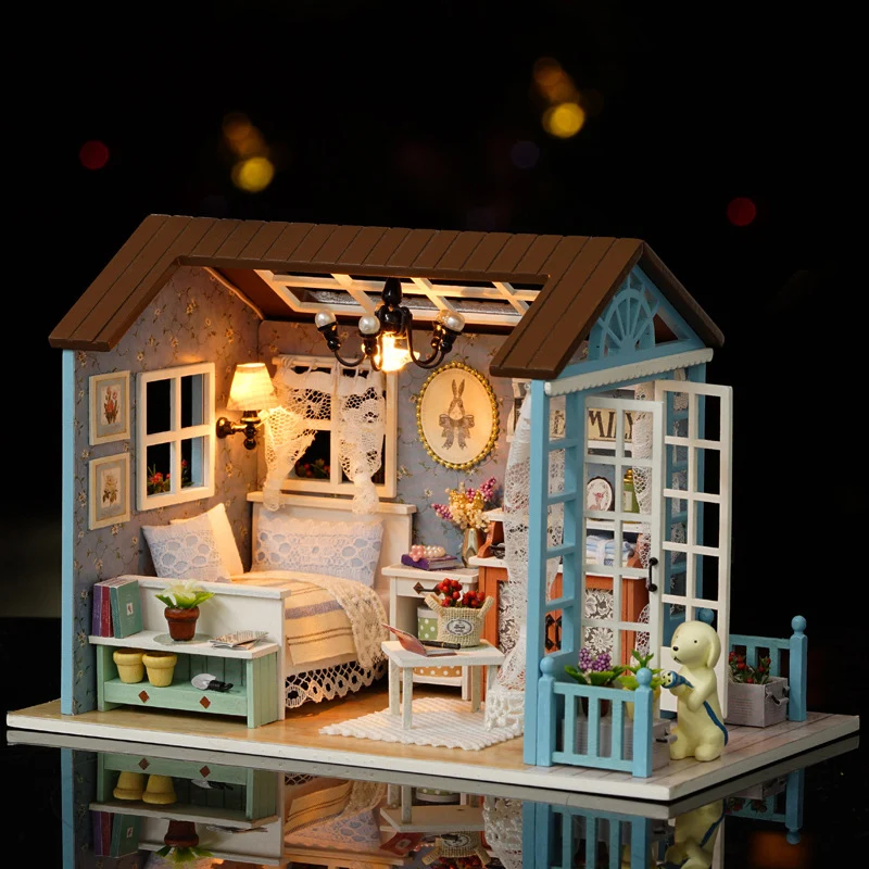 Diy..Sanlan čas Ručne vyrobeného Nábytku Doll House Diy miniatúrne doll house 3D Drevené Miniaturas domček pre bábiky Hračky na Vianoce a bi