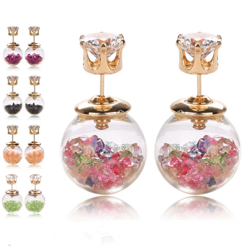 Dizajn a módne značky, šperky, sklenené Kvety Crystal stud náušnice dvojité imitácia perly strane Letné štýl Daisy náušnice pre ženy