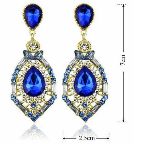 Dlhé Náušnice Luxury Ocean Blue Drahokamu Módne Drop Vintage Náušnice pre Ženy Šperky, Náušnice Český