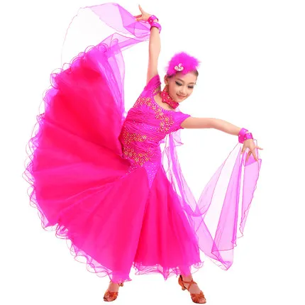 Doprava zadarmo 120-160cm Nové dievča, dieťa, dieťa moderné valčík ballroom dance šaty, kostým súťaž S-XXL skyblue ružová, žltá