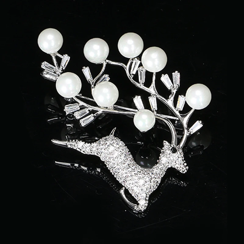 Elegantný nový dizajn silver Skákanie Sobov Pin Brošne Micro Pave CZ Parohy Zvierat Brošne Šperky Pre Ženy
