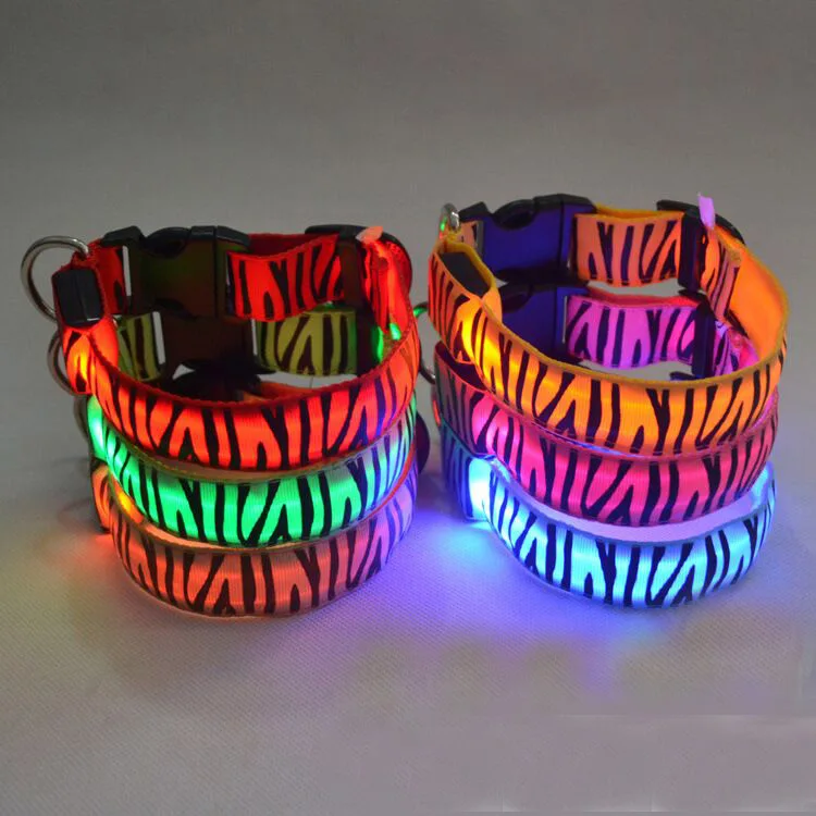 FD71 Zebra vzor psa led golier USB Nabíjateľné 2,5 cm šírka nylon svetlo golier svietivé LED svietiace DOPRAVA ZADARMO