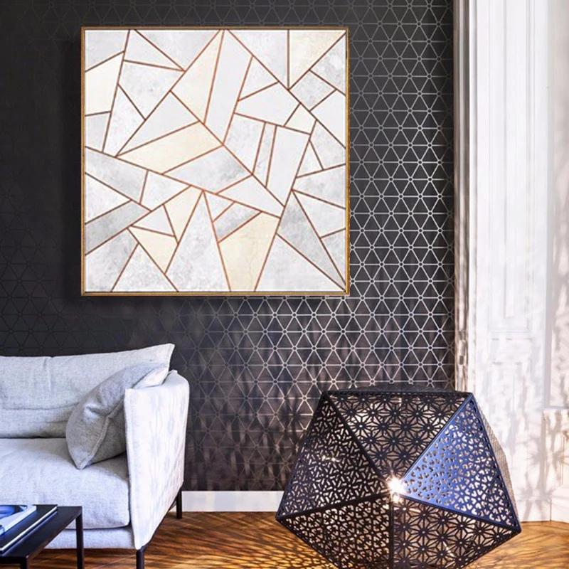 HAOCHU Nordic Abstraktné Geometrické tvary s Golden Line Plátno na Maľovanie Modulárny Obrázky Obývacia Izba Dekor Námestie Plagáty