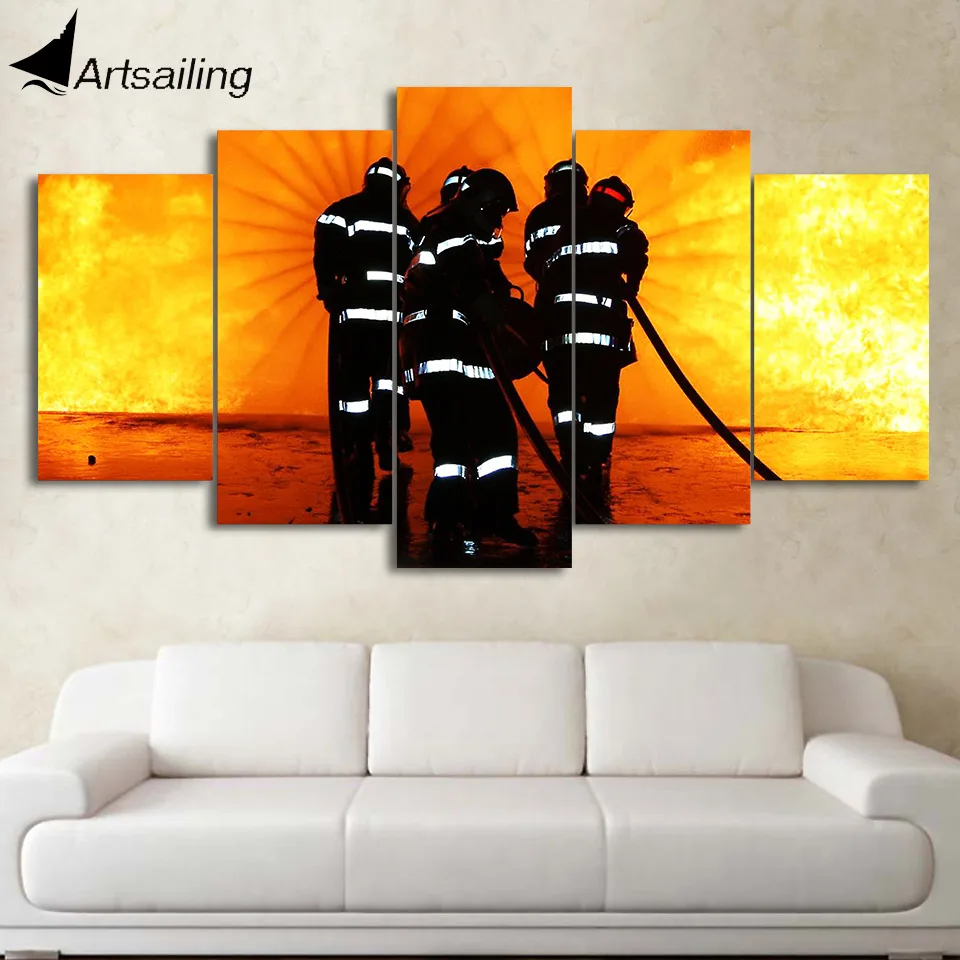 HD Tlač 5 ks plátno umenie Hasič hasenie ohňa Maľovanie obrazov na stenu