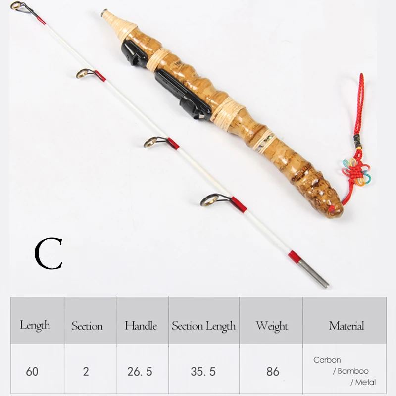 Ice Rybársky Prút 2 Sekcie Lákať Rod Ultra-light 3 Materiálov Karbón/ Bambusu/ Kov Rybárske Prenosné Rod 49,5 CM,60.5 CM,60 CM
