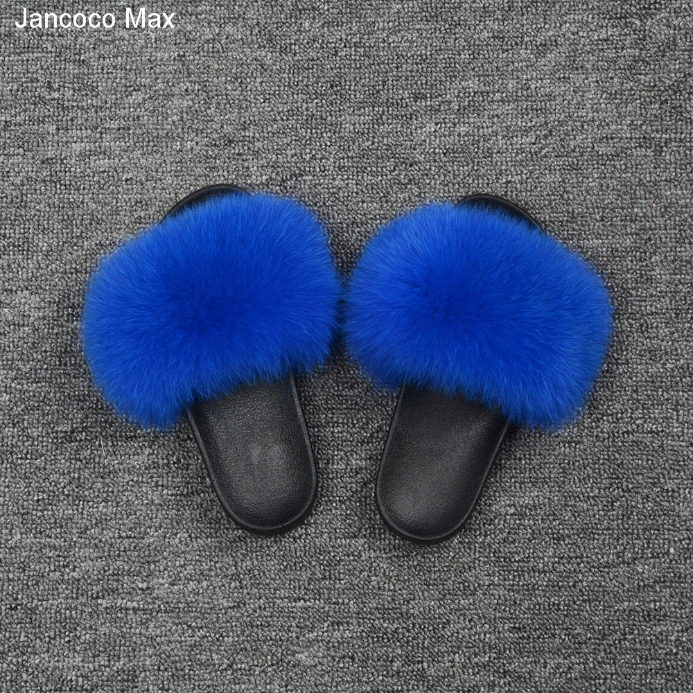 Jancoco Max 2018 Reálne Fox Kožušiny Papuče Jar Leto Jeseň Zima Listov Ženy Jazdcov Vonkajšie Vnútorné Sandál S60GLOves18C