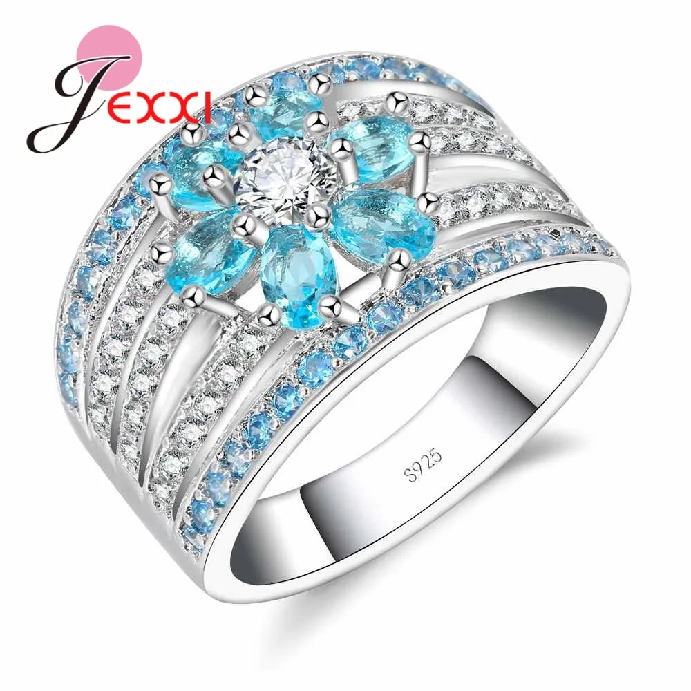 JEXXI Jemné Kvetinové Dizajn Sky Blue drahokamu 925 Silver Módne Šperky, Svadobné # Výročie Krúžky Veľkosť #6#7#8#9#10