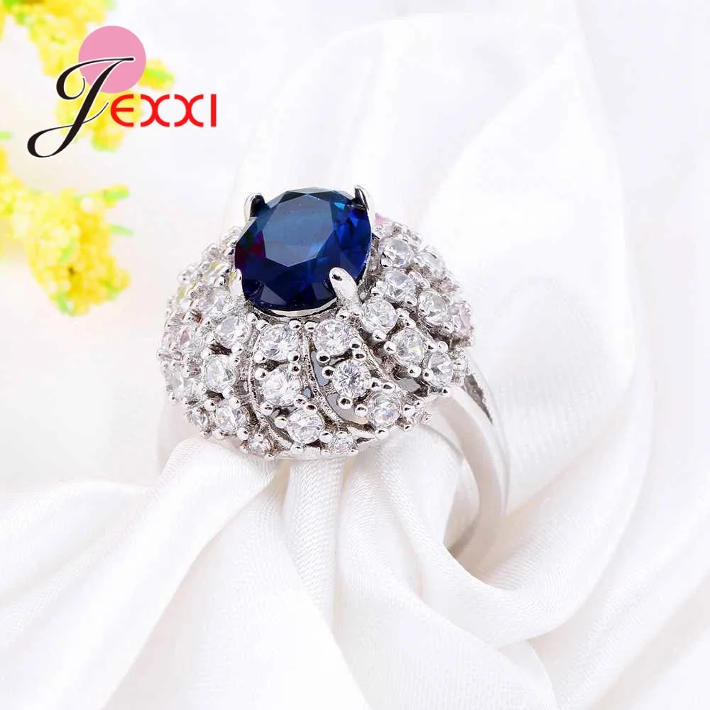JEXXI Luxusné Zirkón Modré Kryštály CZ 925 Sterling Silver Krúžky pre Elegantné Ženy Výročie Svadby Darček 2017 NOVÝ záznam