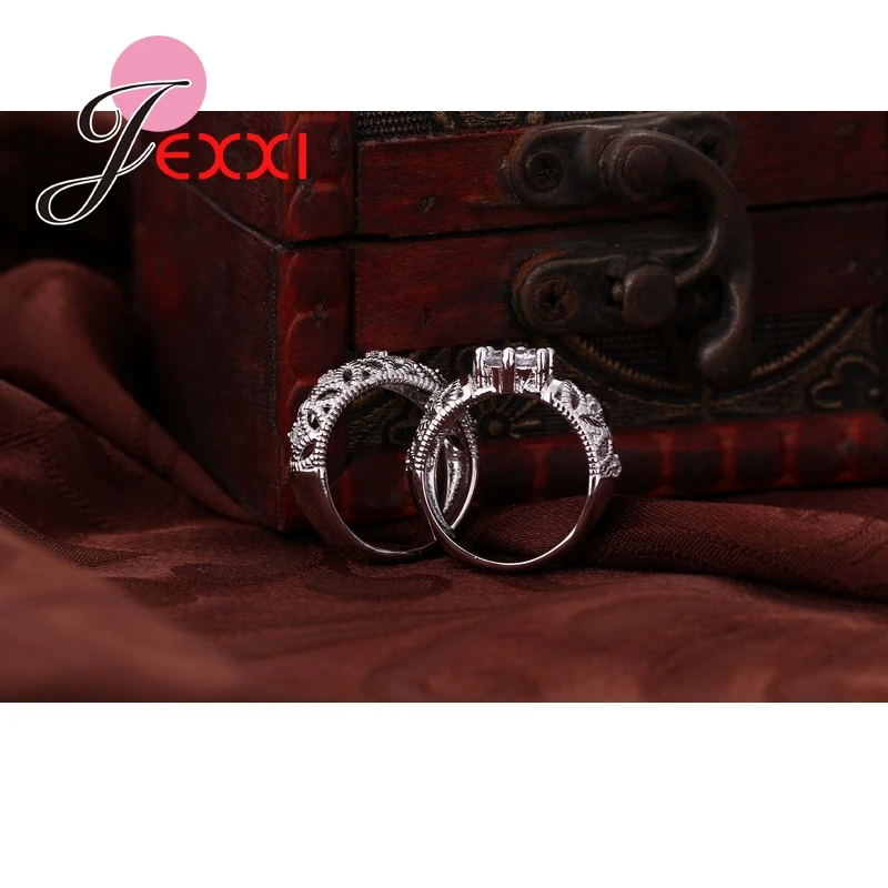 JEXXI Svadobné Svadobné Prstene Set Pre Ženy, Ročník 925 Sterling Silver Ring Kapela Šperky Duté Sa Anillos Bijoux Bague Femme
