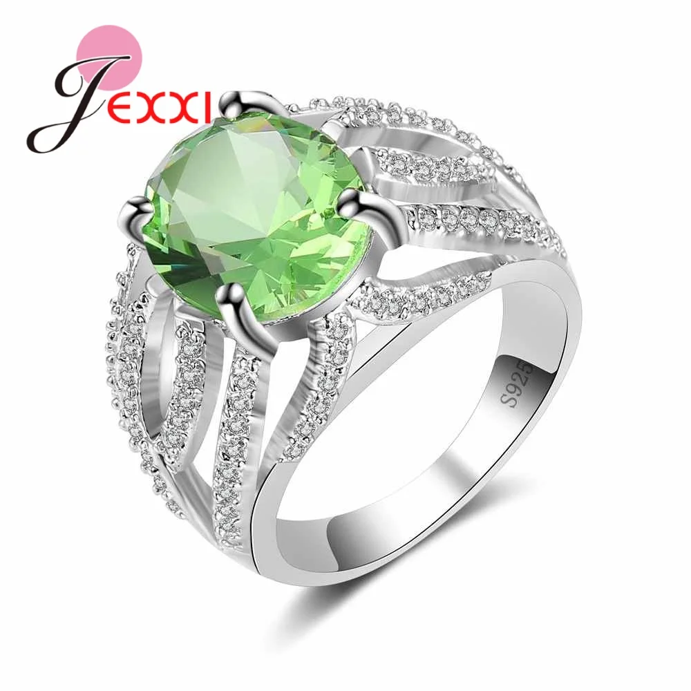 JEXXI Veľká Podpora 925 Sterling-Striebro-Šperky, Najnovšie Módne Duté Krúžok pre Ženy Spevnené Jasné, Zelený Zirkón Žena Bague