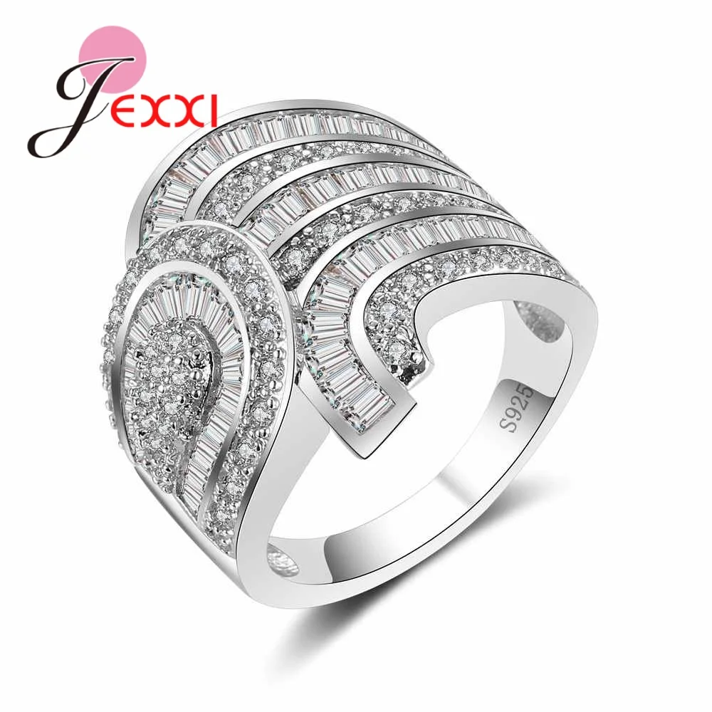 JEXXI Vysokej Kvality Novú Značku Trendy Geometrické Krúžok Žien 925 Sterling Silver Ring Veľkoobchod Kubický Zirkón Žena Anillos