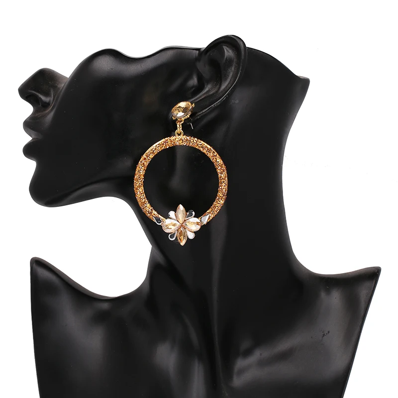 JURAN 2018 veľkoobchod Nové ženy vyhlásenie náušnice módne luxusné Kolo crystal drop Náušnice pre ženy šperky factory cenu