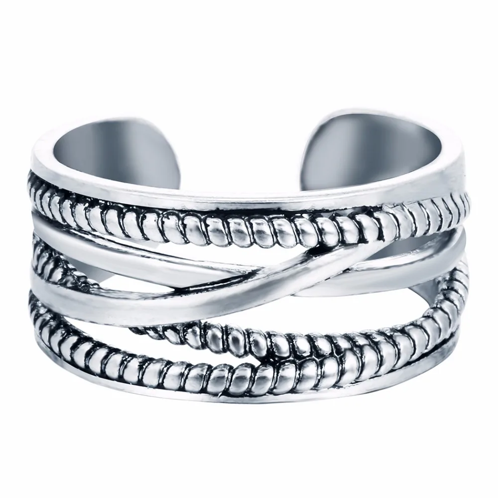 Kinitial 925 Silver Vrstvy Line Oxidovaného Nastaviteľné Midi Krúžky Módne Twrist Kríž Krúžok Šperky Twist Prstene pre Ženy Bijoux
