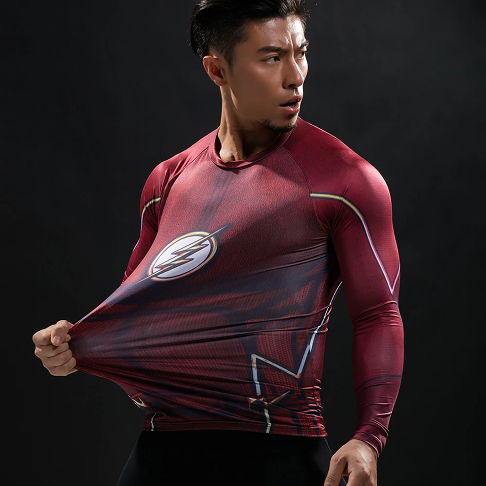 Kompresné Tričko Flash 3D Vytlačené T-shirts Mužov Raglan Dlhý Rukáv Superman Flash Cosplay Kostým Fitness Oblečenie, Topy Muž