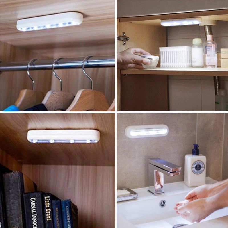 LED Nočné Svetlo Batérie Powered Dotykový Snímač Svetla 4 Led Bezdrôtový Kabinetu Lampy, Spálňa, Šatník LED Skrine, Svietidlá Nástenné Svietidlo