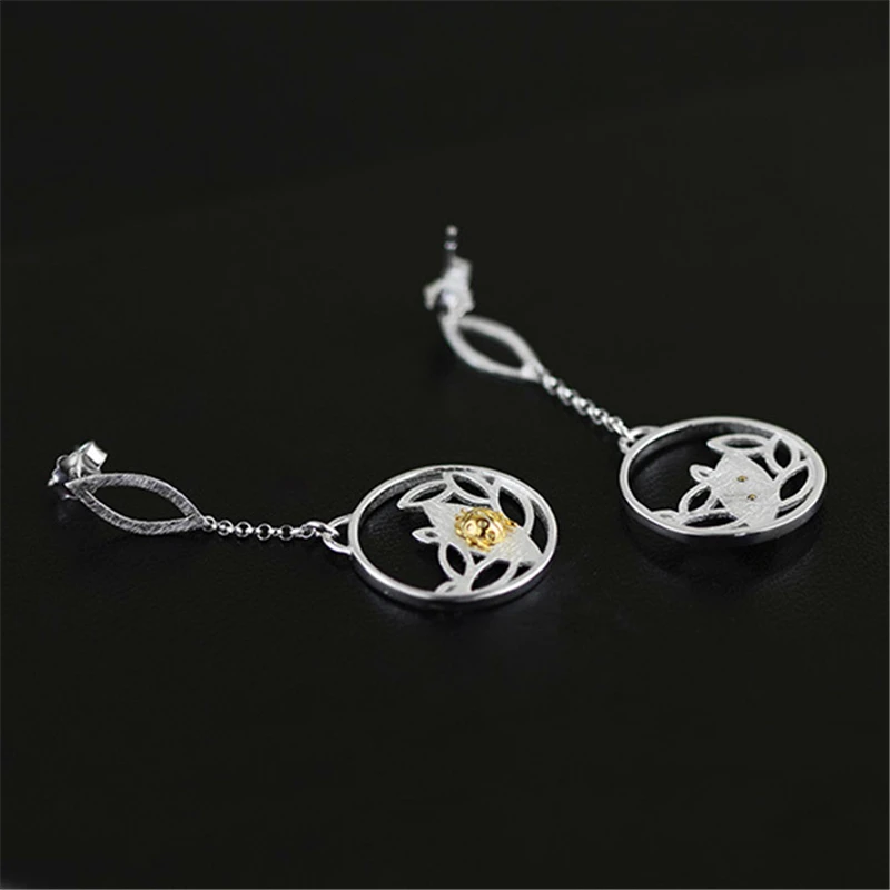 Lotus Zábava Reálne 925 Sterling Silver Prírodné Kreatívne Ručné Jemné Šperky Lienky Chrobák Visieť Náušnice pre Ženy Brincos