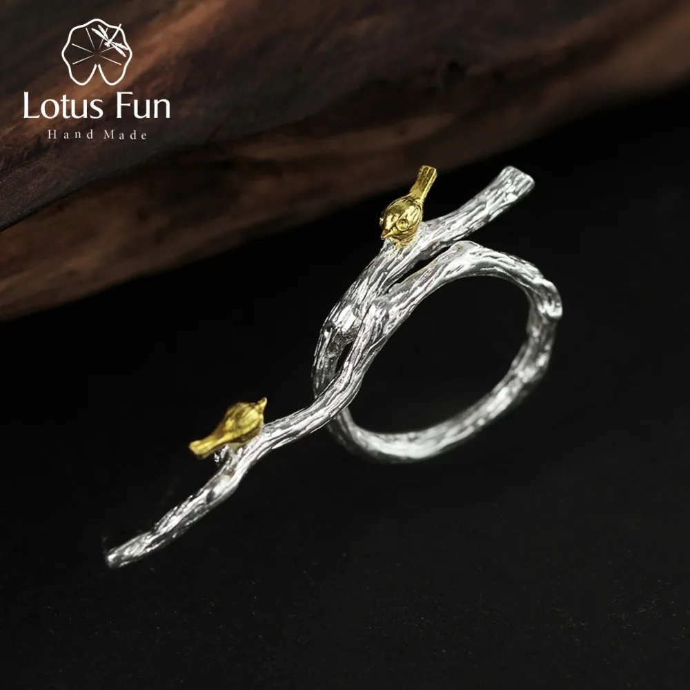 Lotus Zábava Reálne 925 Sterling Silver Prírodné Originálne Handmade Jemné Šperky Nastaviteľný Krúžok Vtákov na Pobočke Prstene pre Ženy Bijoux