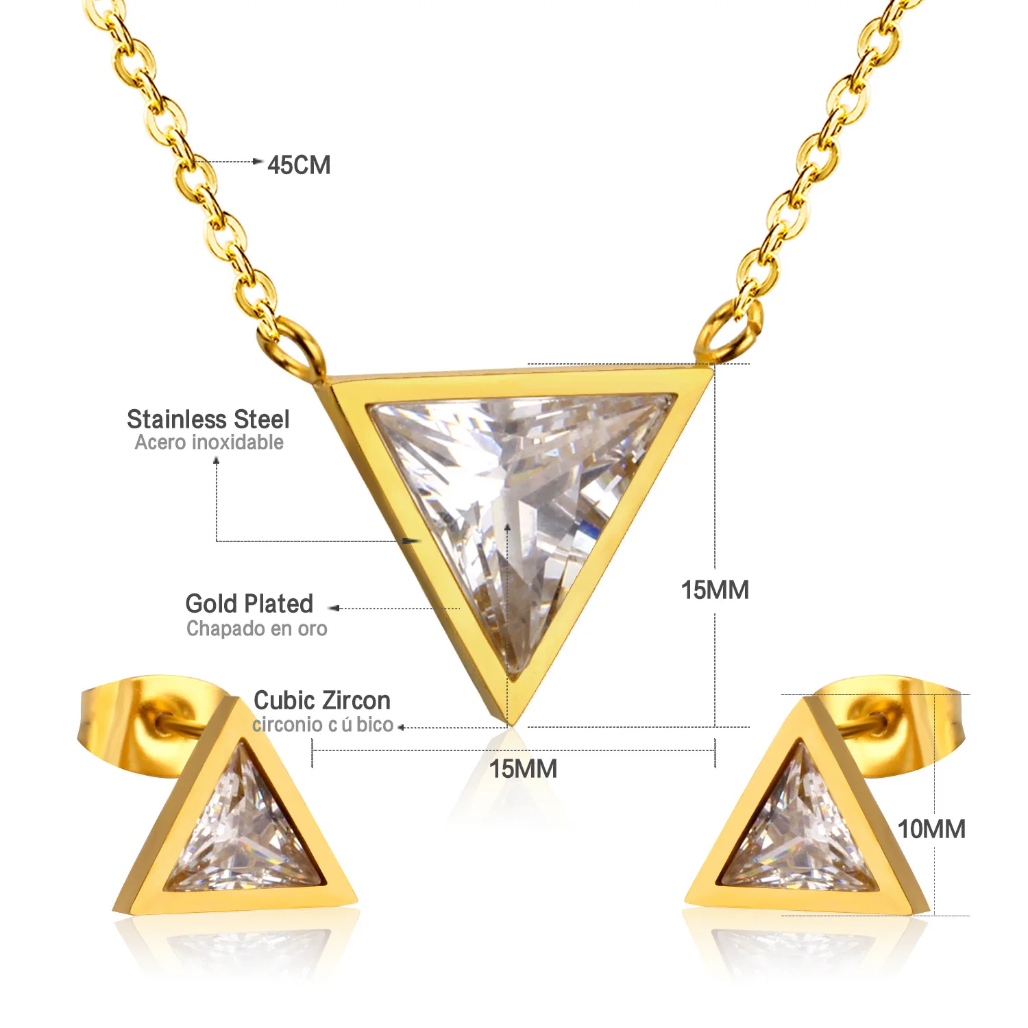 LUXUSTEEL Zlatá Farba Crystal Trojuholník Náhrdelník A Náušnice, Šperky Sada Pre Ženy-Móda Prívesky Zapojenie Matka Dary