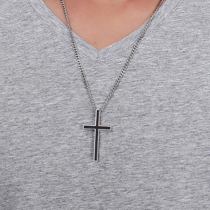 Meaeguet Klasické Čierne Ježiš Kríž Náhrdelníky&Prívesky Pre Mužov Nehrdzavejúcej Ocele Modlitba Prívesok - 24 inch Reťazca