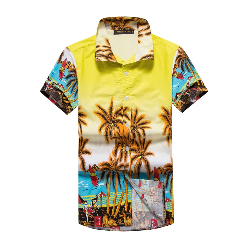 Mens Havajské Košele Muž Bežné camisa masculina Vytlačené Pláži Tričká Krátky Rukáv značky oblečenia bavlna voľné košele #B1