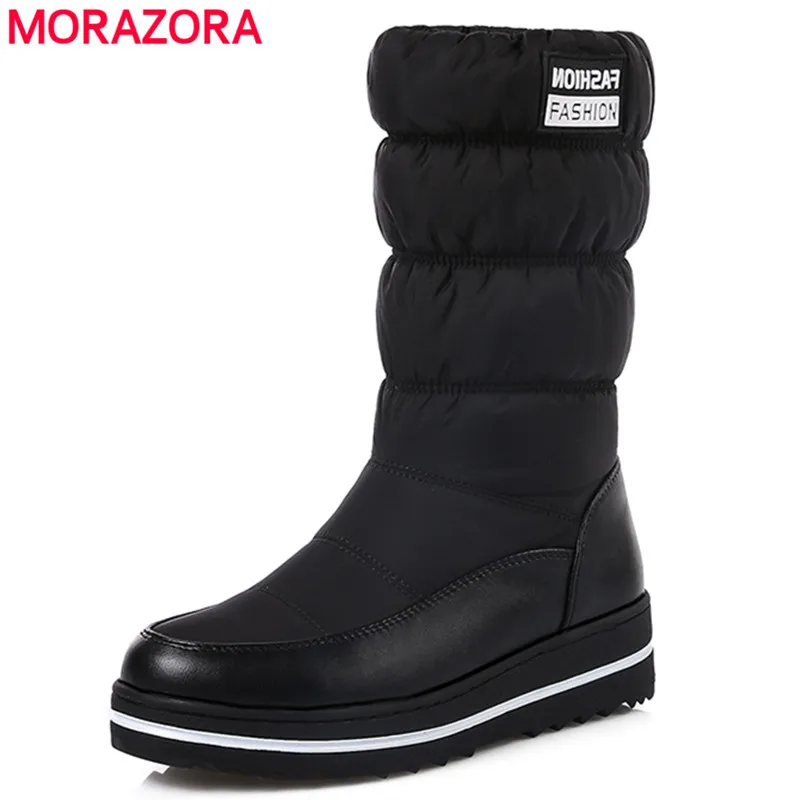 MORAZORA Plus veľkosť 35-44 nové čižmy ženy teplá bavlnená dole topánky nepremokavé topánky kožušiny platformu polovici teľa topánky čierne