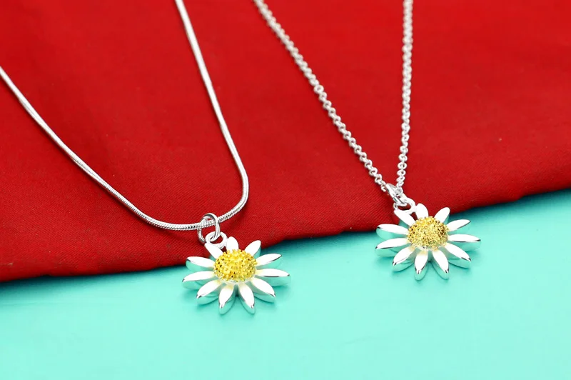 Móda 925 Sterling Silver Zlaté slnečnica Kvet, Prívesky & Náhrdelníky Kúzlo Ženy Mincový Striebro-Šperky, darček k Narodeninám