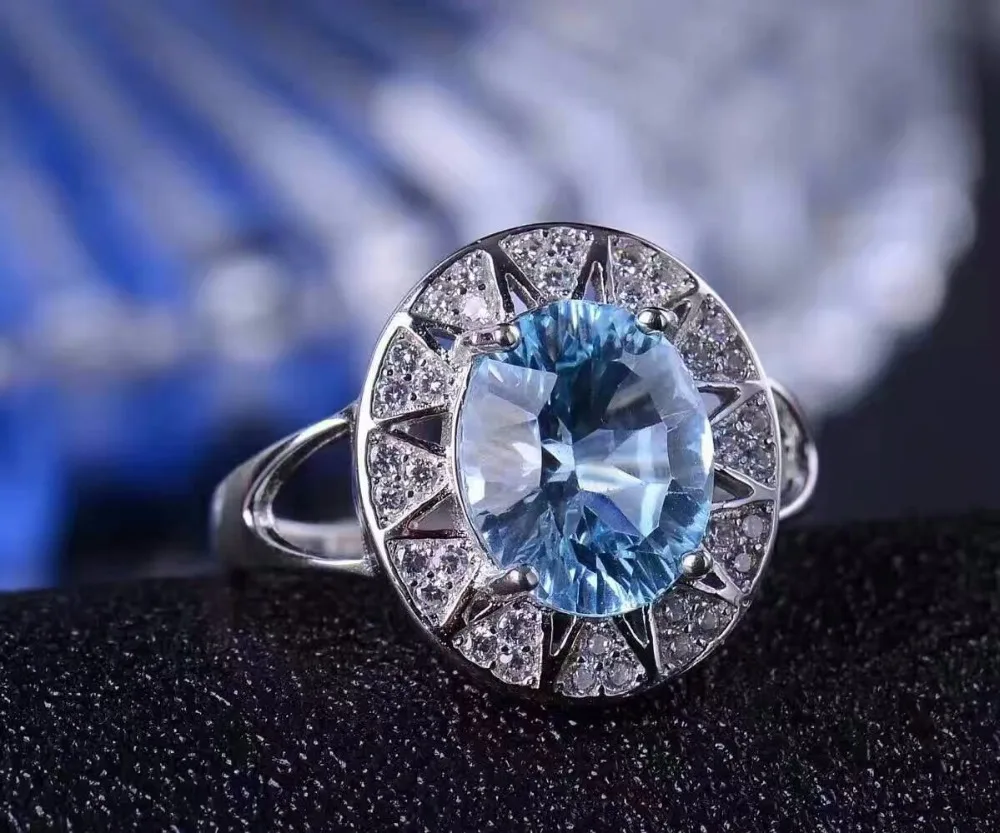 Móda striebra, drahých kameňov, prsteň pre ženu 8*10 mm 4 ct prírodné sky blue topaz strieborný prsteň pevné 925 silver topaz krúžok romantický darček