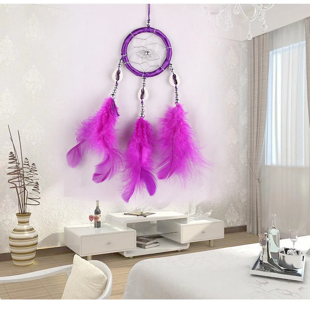Najnovšie artesanato fialová pierko dream catcher nezávislá okna miestnosti umelecké bohemia staly stene visí attrape reve dekor