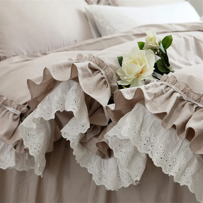 Nový Európsky Khaki posteľná bielizeň nastaviť dvojité prehrabať čipky perinu posteľná bielizeň elegantný prehoz cez posteľ posteľ list na svadbu, výzdoba posteľná bielizeň