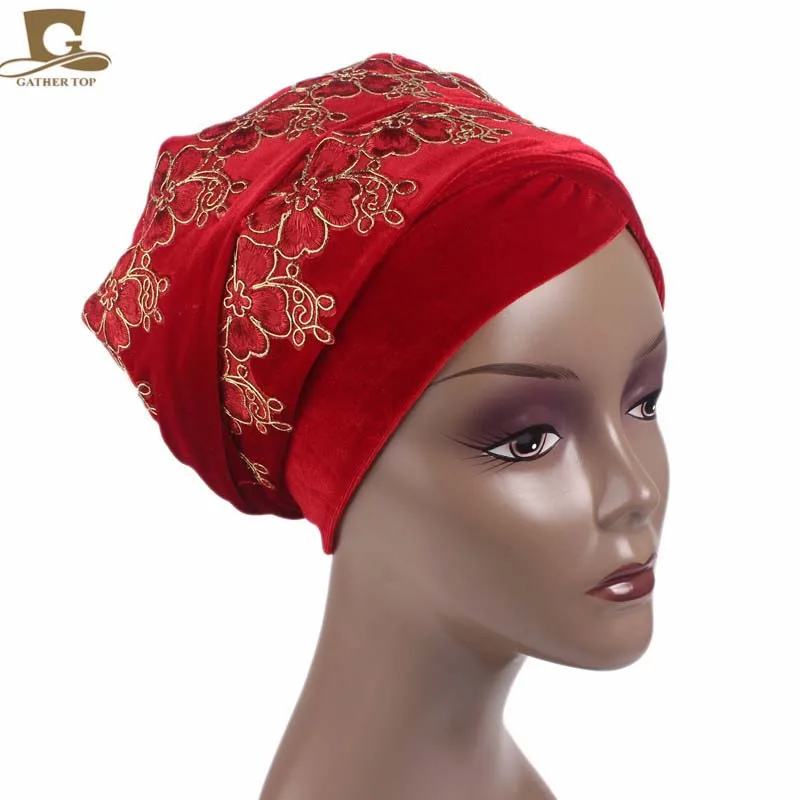 Nový Módny Luxus 3D Kvetinové Výšivky Extra Dlhé Velvet Nigérijský Turban na Hlavu Zábal, Štýlový Hlavu Šatku Ženy Hidžáb Turbante