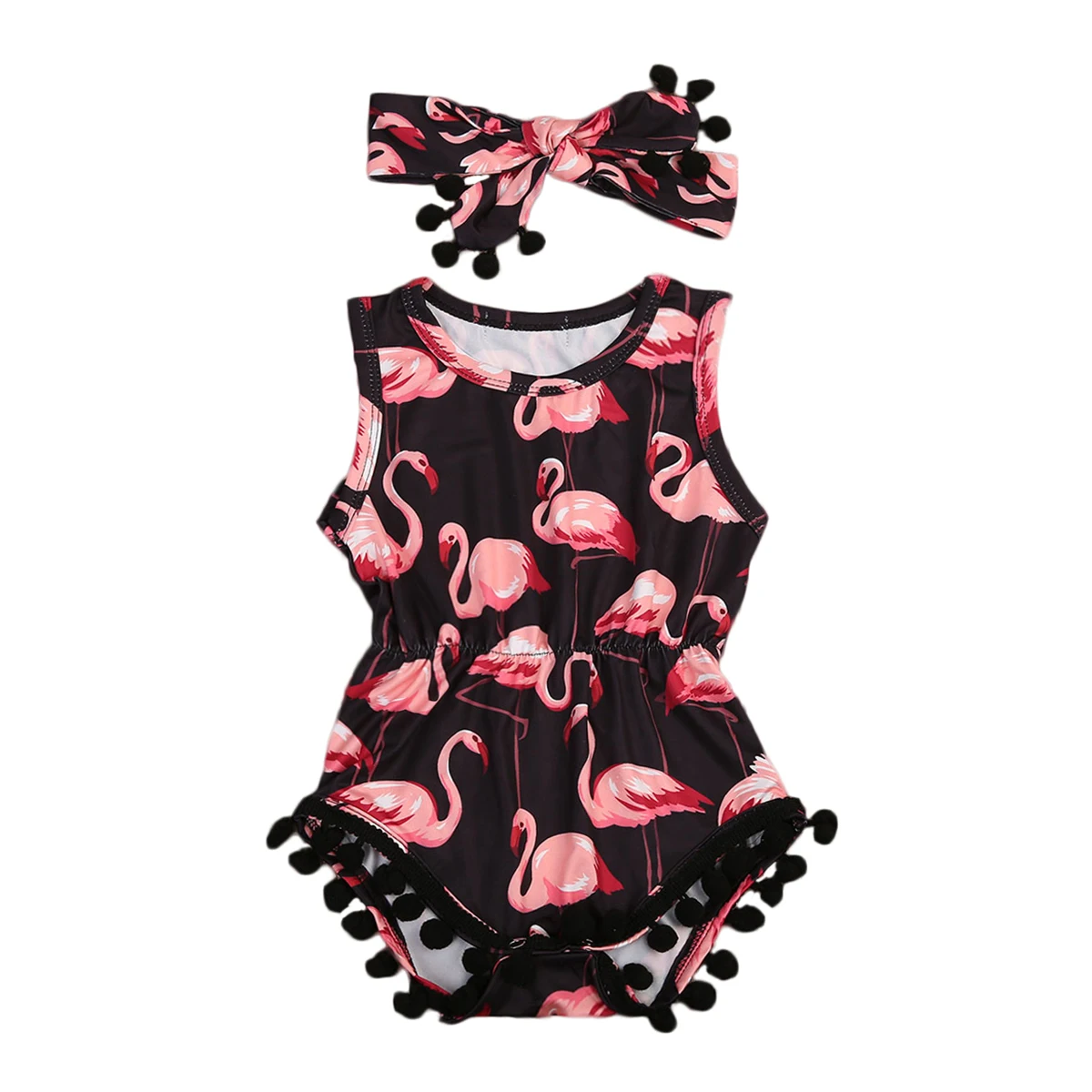 Nový Roztomilý Dievčatá Novorodenca Deti bez Rukávov Flamingo Tlač Strapce Kombinézach hlavový most 2ks Letné Oblečenie Súpravy Oblečenie