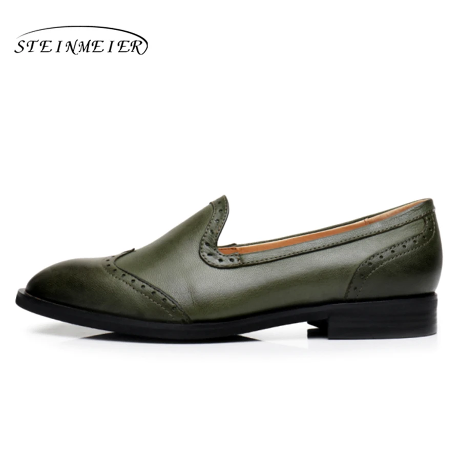 Originálne kožené žena veľkosť 9 dizajnér yinzo vintage ploché topánky kolo prst ručné zelená modrá hnedá oxford topánky pre ženy 2017