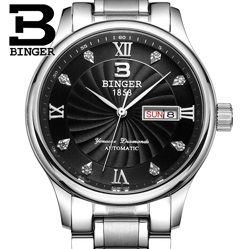 Originálne Luxusné Švajčiarsko BINGER Značky Mužov automatické mechanické hodinky kožený remienok sapphire nepremokavé business doprava zadarmo