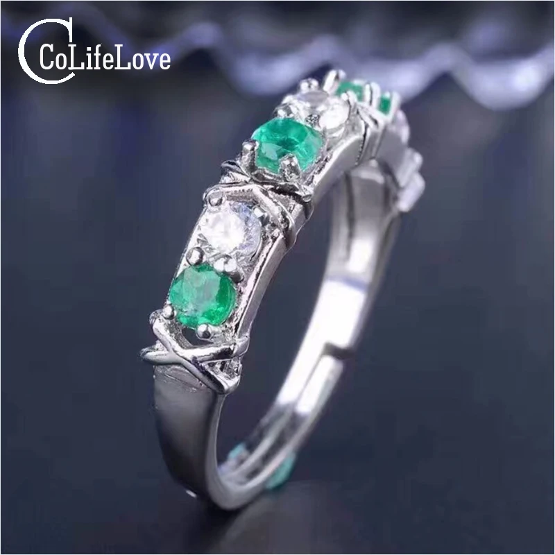 Oslňujúci emerald strieborný prsteň 3 mm bezchybný prírodné emerald drahokam krúžok pevné mincový striebro emerald snubný prsteň pre ženu