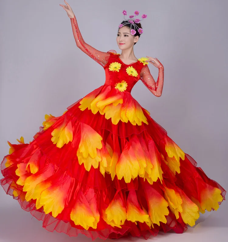 Petal kvet fáze sukne sexy dlhé šaty ženský kostým spevák, tanečník nočný klub bar módna prehliadka výkon Čínsky štýl