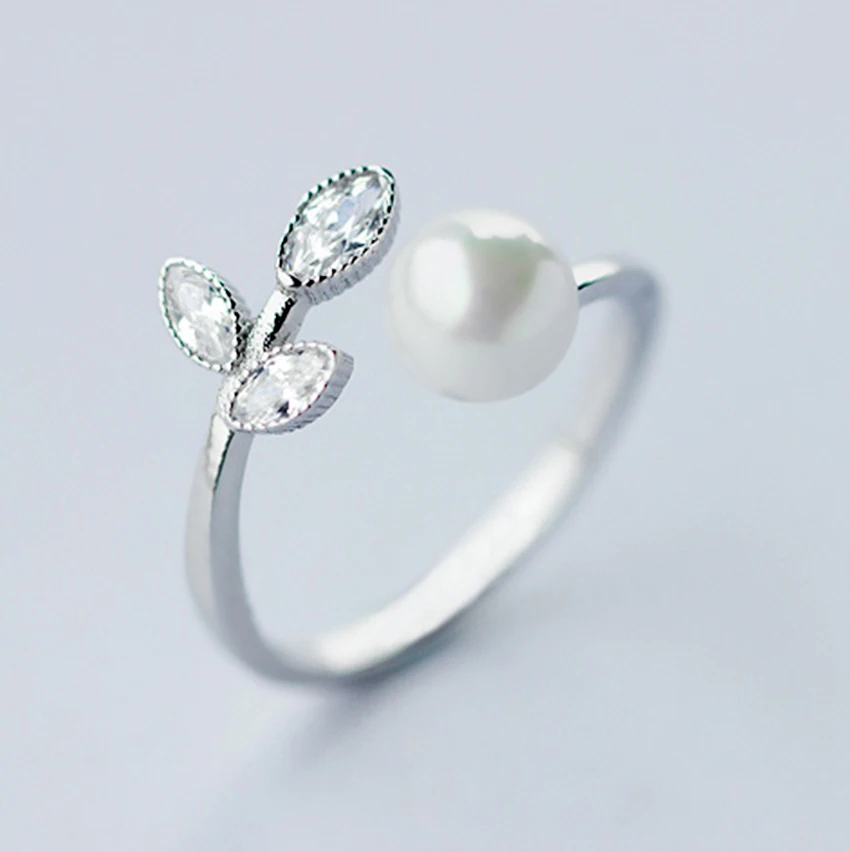 QIMING Skutočný Čistý 925 Sterling Silver Peal Leaf Snubné Prstene pre Ženy Crystal Krúžok Módny Vintage Mincový Striebro Šperky