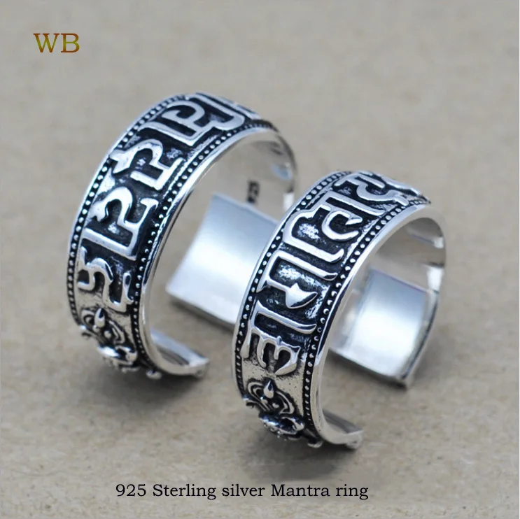 Reálne Čistý 925 Sterling Silver Ring šiesty mantra Krúžok Šťastie Otvorenie Prstene pre Mužov, Ženy, Jemné Šperky doprava zadarmo HYR02